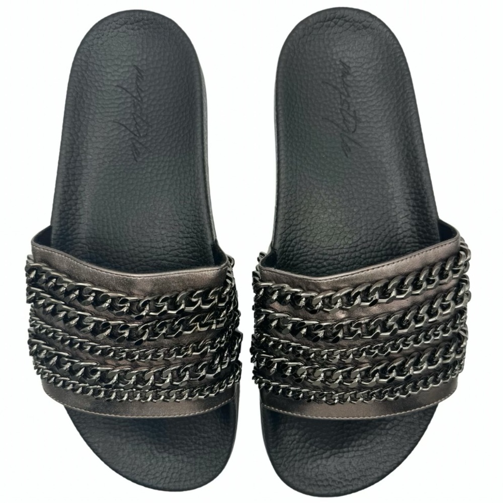 Lynk up Mens Pewter Cuban link Chain SLIDE SANDALS